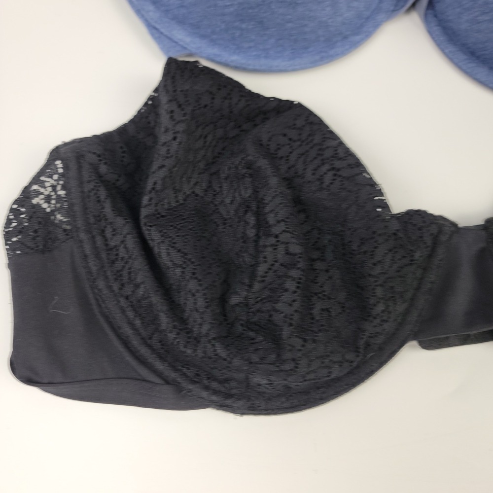 Auden & Anne Klein Underwire Bra Set 40C Blue Heathered Black Lace 2 Pack - Picture 2 of 8